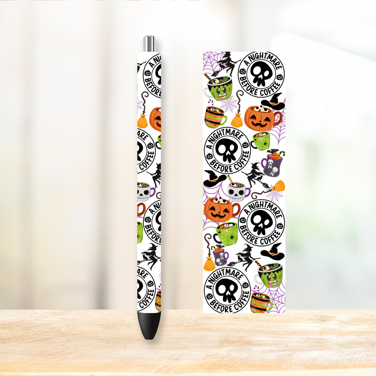 Nightmare Before Coffee UVDTF Pen Wrap | UV DTF Wrap for Pens | Ready to Apply Permanent