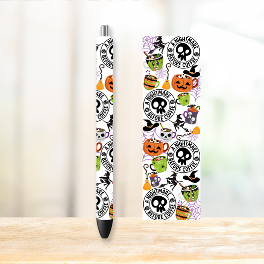 Nightmare Before Coffee Pen Wrap | UV DTF Wrap for Pens | Ready to Apply Permanent