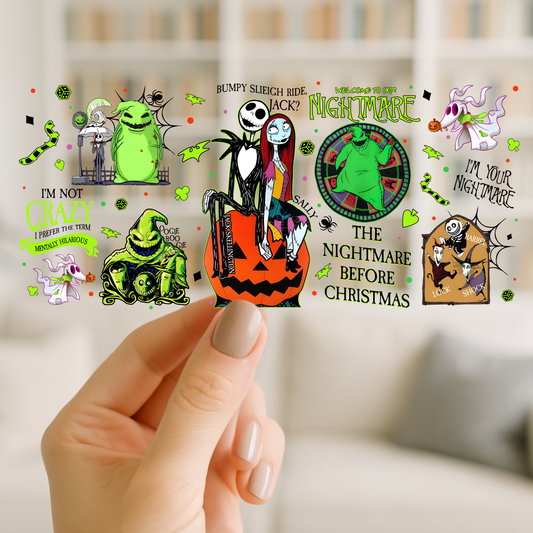 Nightmare Christmas 16oz cup Wrap | UV DTF Wrap for Cups | Ready to Apply Permanent