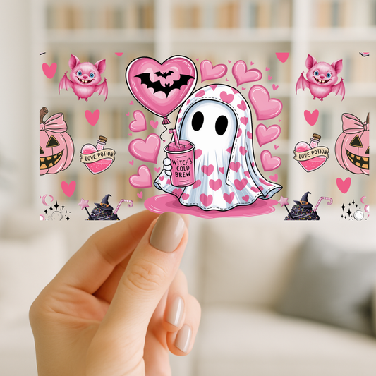 Pink Ghost 16oz cup Wrap | UV DTF Wrap for Cups | Ready to Apply Permanent