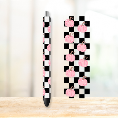 Pink Pumpkin Checkered UVDTF Pen Wrap | UV DTF Wrap for Pens | Ready to Apply Permanent