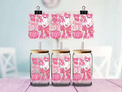 Pretty in Pink Ghost 16oz cup Wrap | UV DTF Wrap for Cups | Ready to Apply Permanent