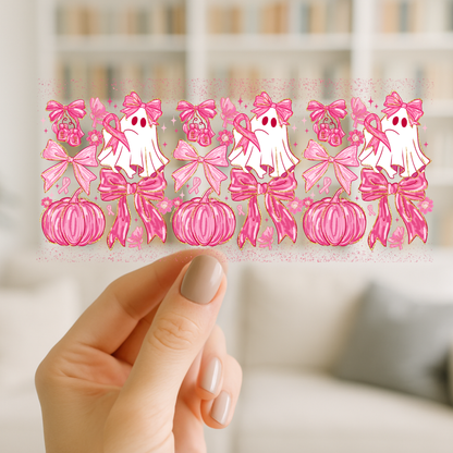 Pretty in Pink Ghost 16oz cup Wrap | UV DTF Wrap for Cups | Ready to Apply Permanent