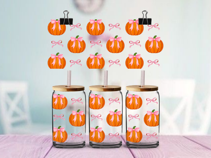 Pumpkins and Bows | UV DTF Wrap for Cups | Ready to Apply Permanent