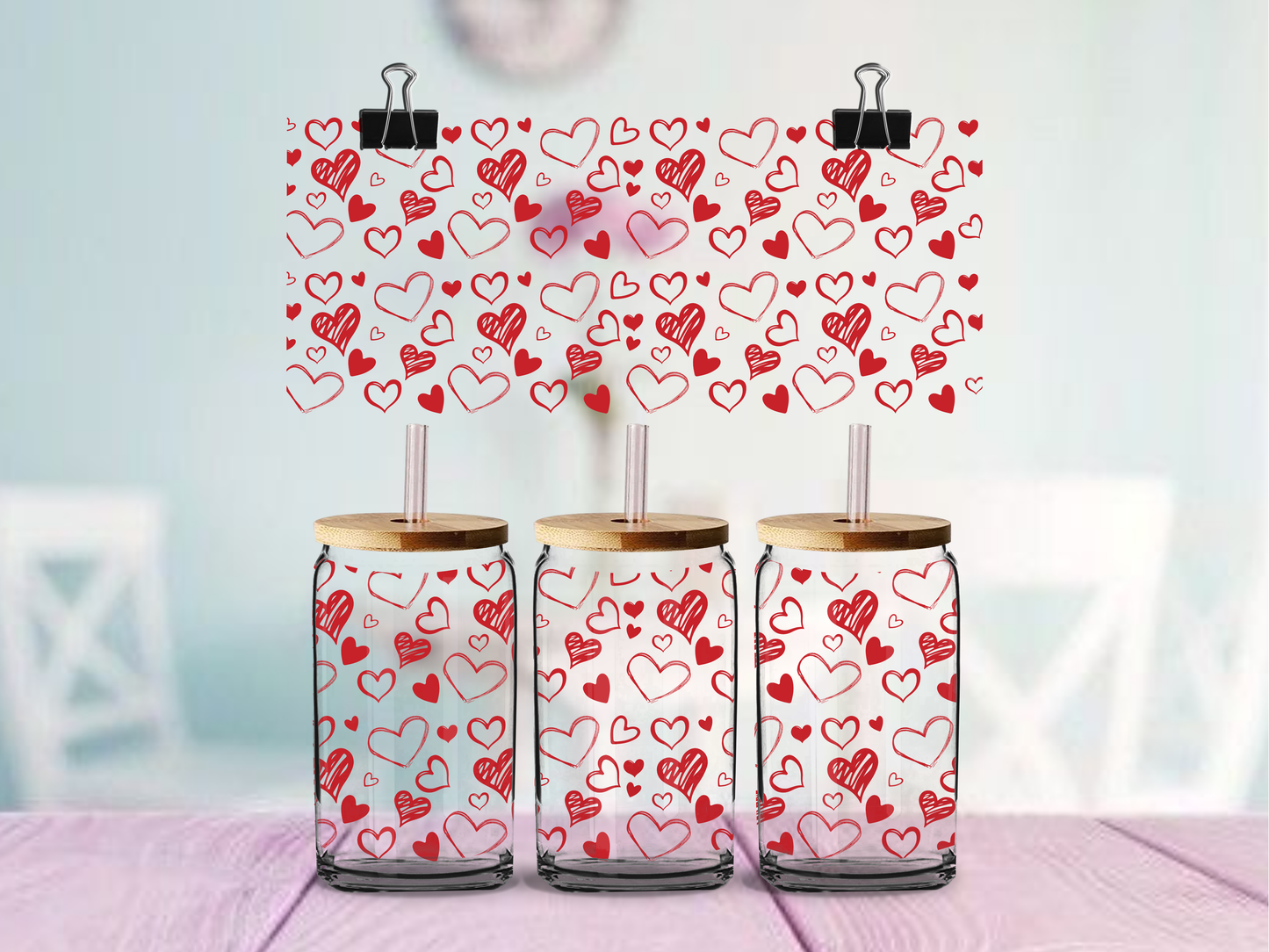 Hearts in Red | UV DTF Wrap for Cups | Ready to Apply Permanent