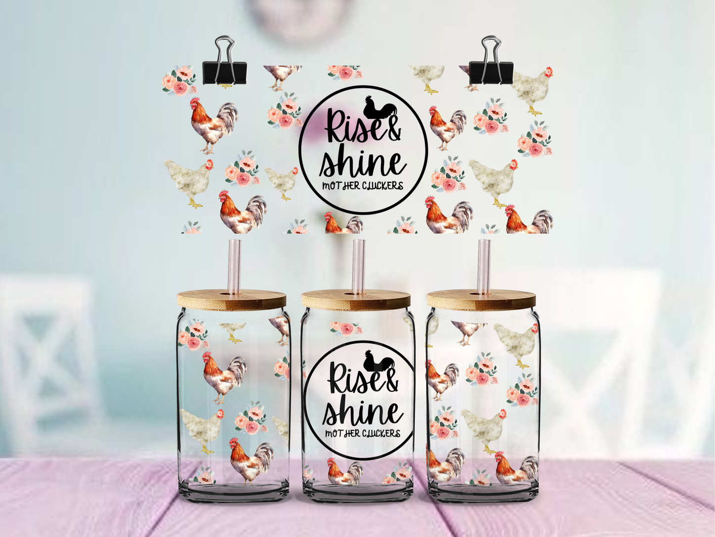 Rise & Shine Mother Cluckers | UV DTF Wrap for Cups | Ready to Apply Permanent