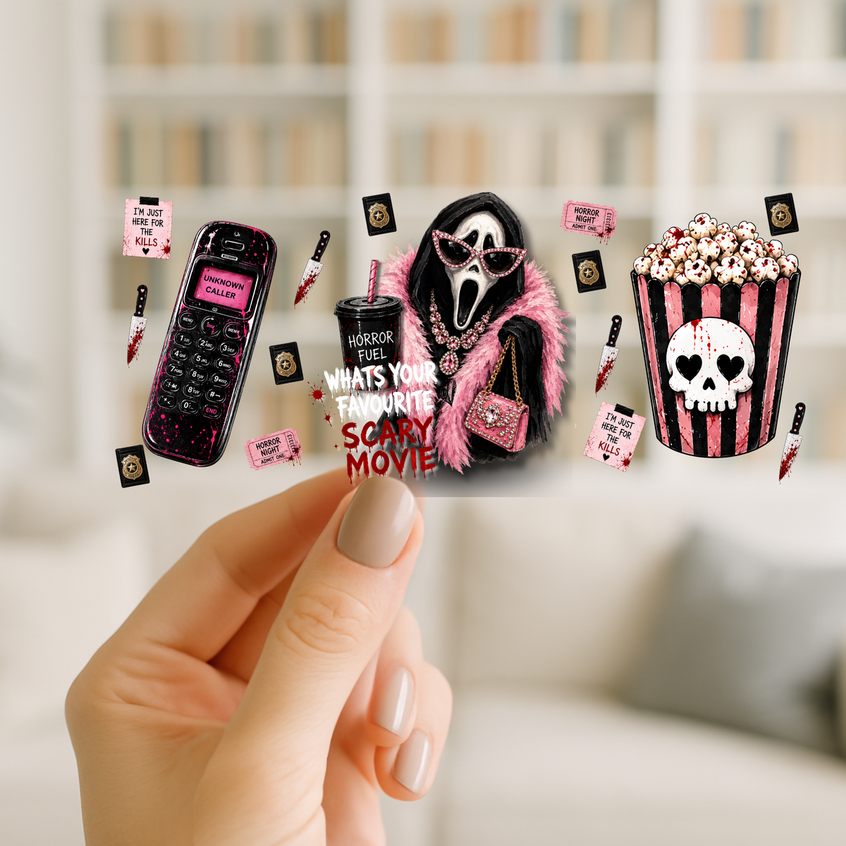 Scary Movies 16oz cup Wrap | UV DTF Wrap for Cups | Ready to Apply Permanent