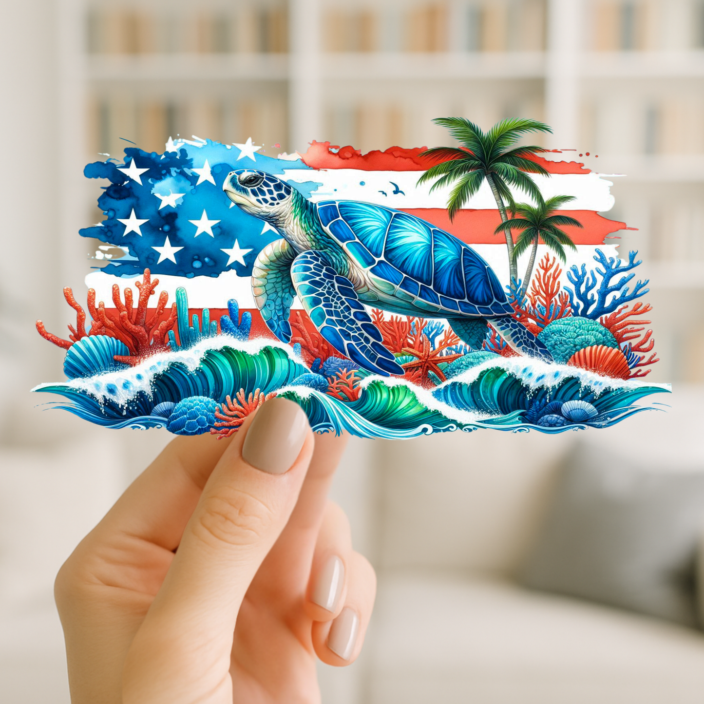 Sea Turtle USA | UV DTF Wrap for Cups | Ready to Apply Permanent