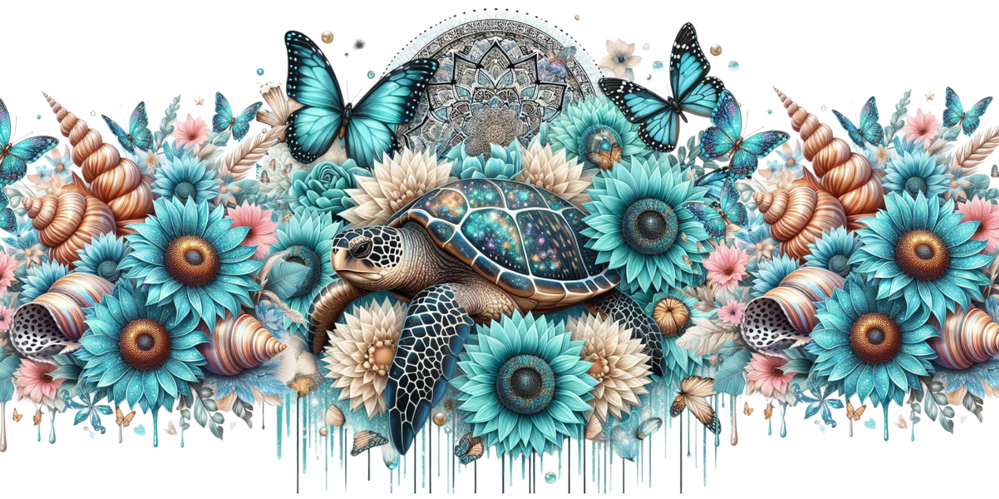 Sea Turtle Sunflowers | UV DTF Wrap for Cups | Ready to Apply Permanent