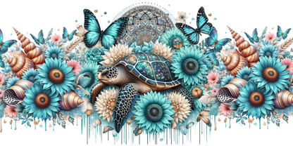 Sea Turtle Sunflowers | UV DTF Wrap for Cups | Ready to Apply Permanent