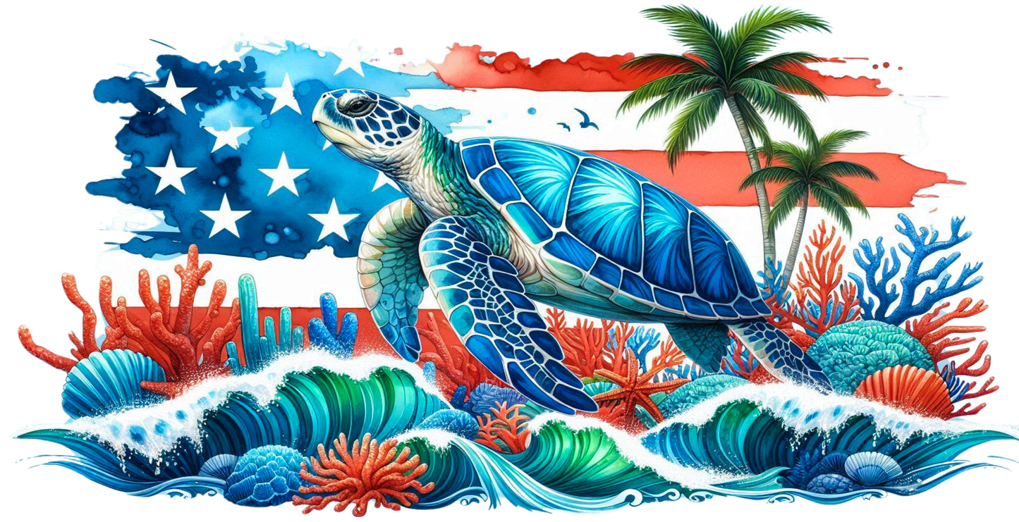 Sea Turtle USA | UV DTF Wrap for Cups | Ready to Apply Permanent