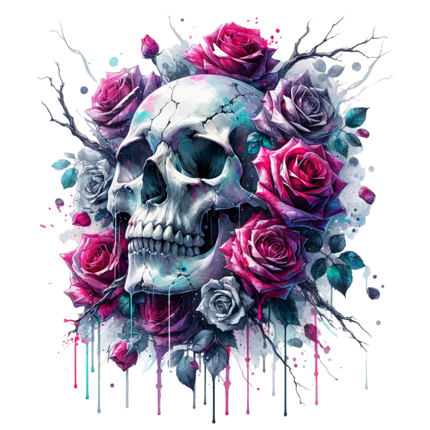 Skulls & Florals UV DTF Decal| Waterproof, Permanent Transfer