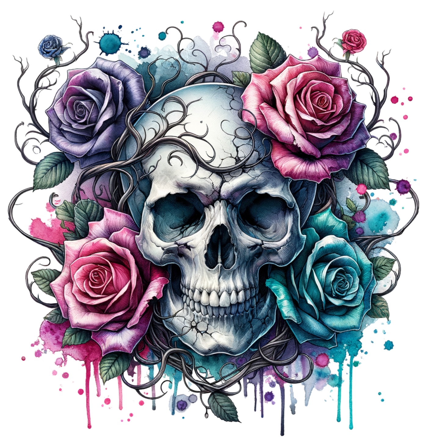 Skulls & Florals UV DTF Decal| Waterproof, Permanent Transfer