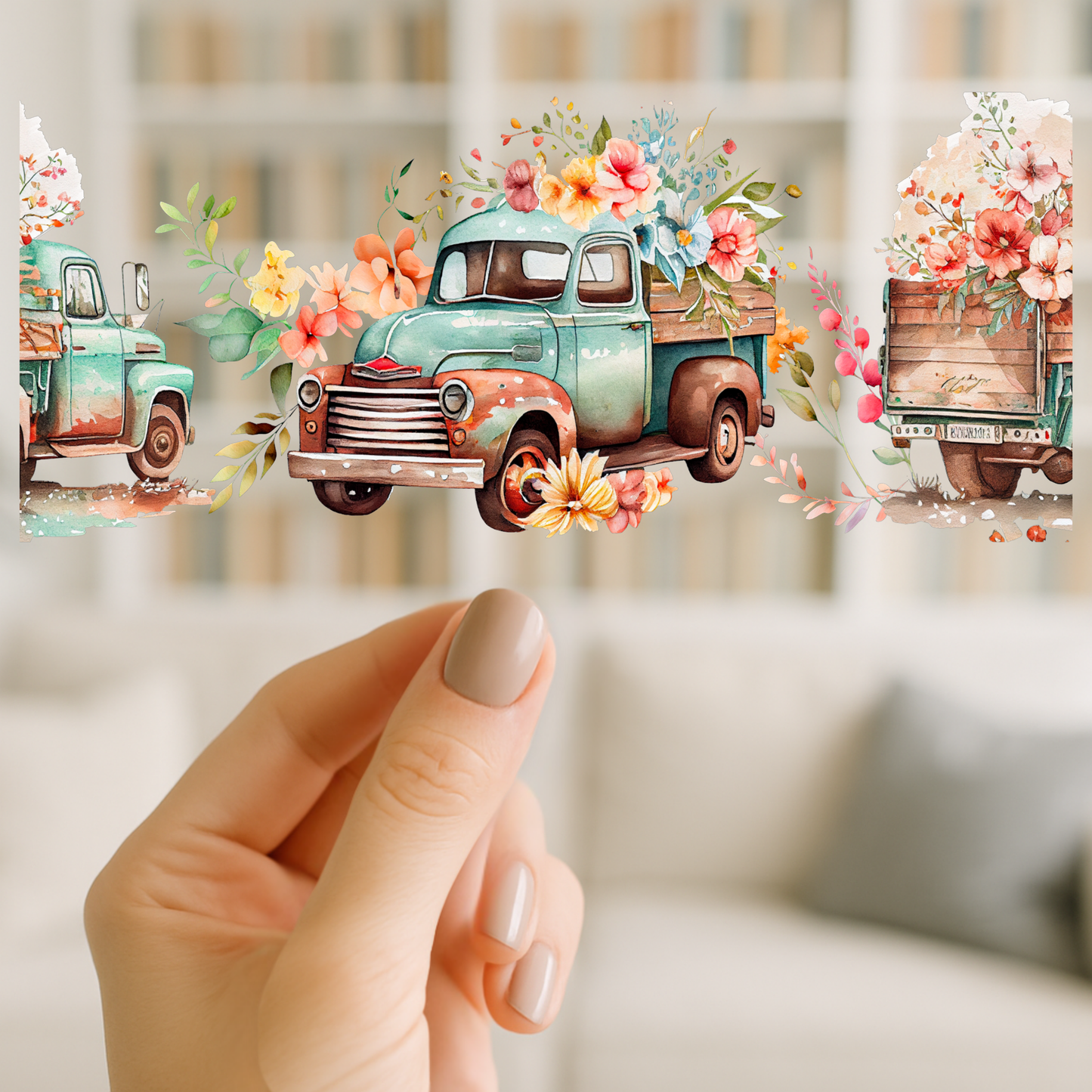 Spring Truck Florals | UV DTF Wrap for Cups | Ready to Apply Permanent