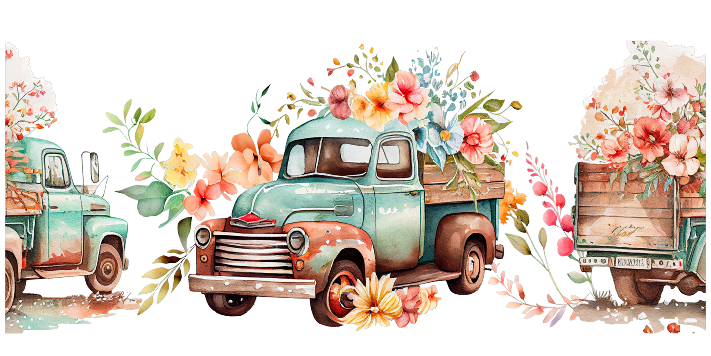 Spring Truck Florals | UV DTF Wrap for Cups | Ready to Apply Permanent