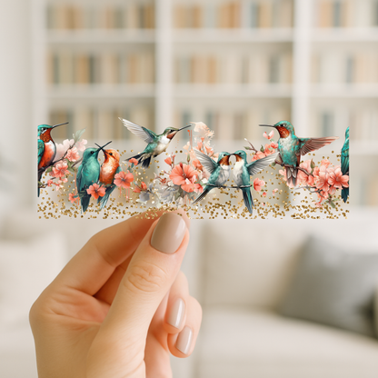 Spring Humming Birds Floral | UV DTF Wrap for Cups | Ready to Apply Permanent