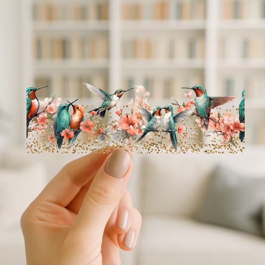 Spring Humming Birds Floral | UV DTF Wrap for Cups | Ready to Apply Permanent