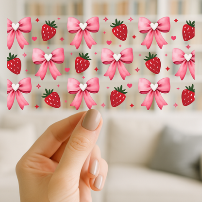Strawberries and Bows | UV DTF Wrap for Cups | Ready to Apply Permanent