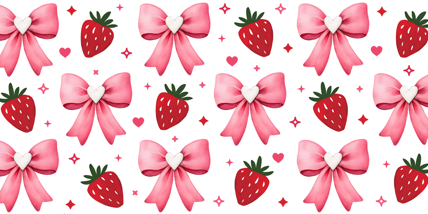 Strawberries and Bows | UV DTF Wrap for Cups | Ready to Apply Permanent