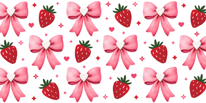 Strawberries and Bows | UV DTF Wrap for Cups | Ready to Apply Permanent