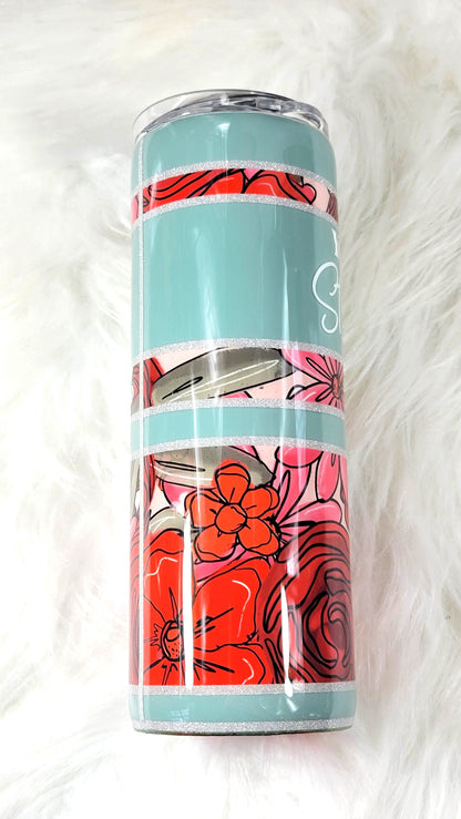 Stronger Than You Think 20oz Tumbler | Sage Floral Epoxy Travel Cup