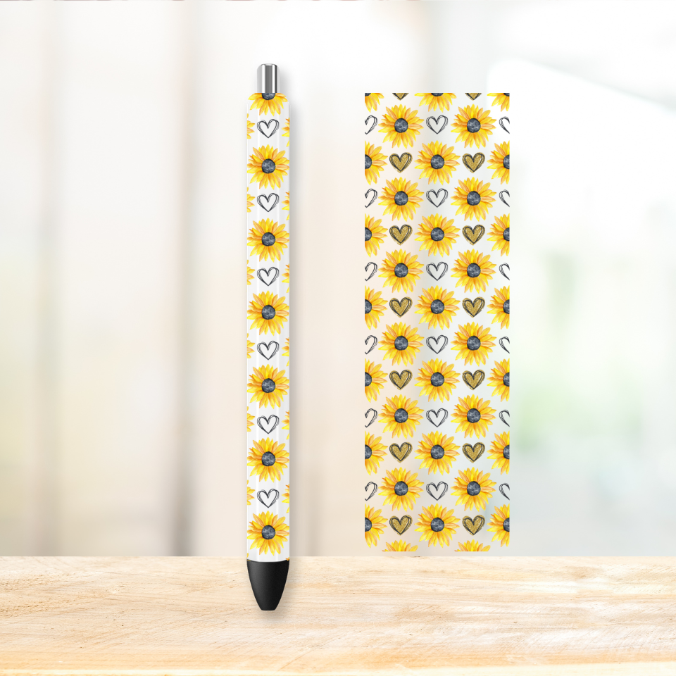Sunflower Hearts UVDTF Pen Wrap | UV DTF Wrap for Pens | Ready to Apply Permanent