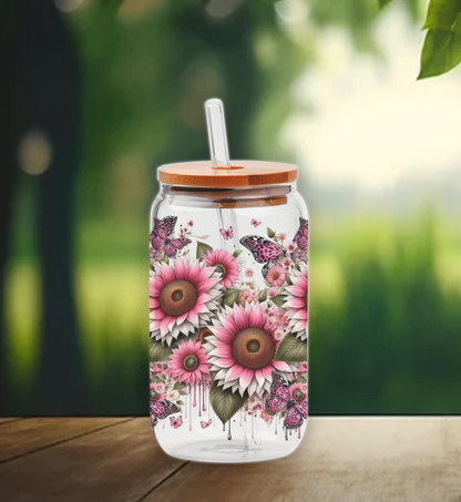 Sunflower Butterfly 16oz cup Wrap | UV DTF Wrap for Cups | Ready to Apply Permanent