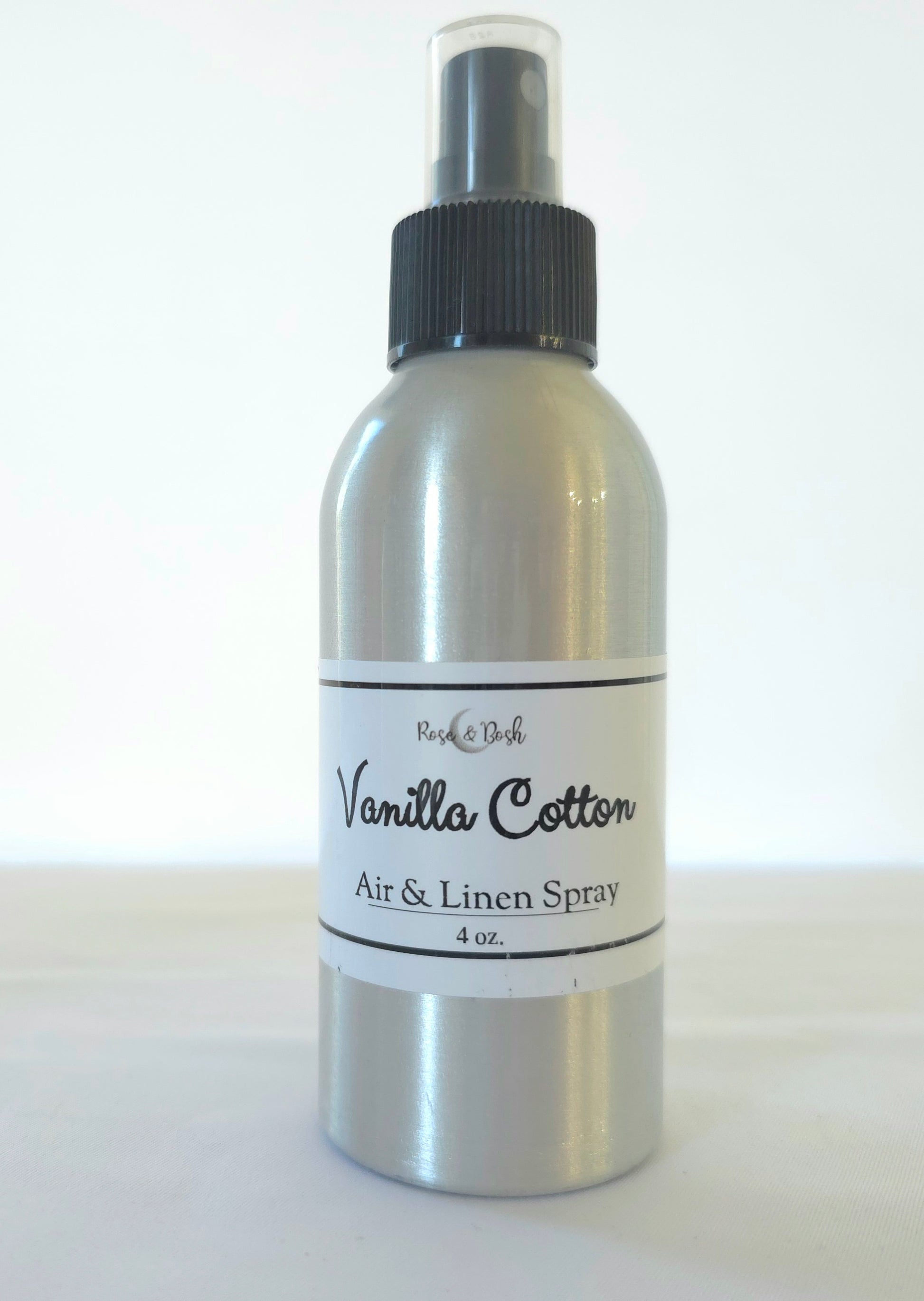Vanilla Cotton air and linen spray bottle on a white background