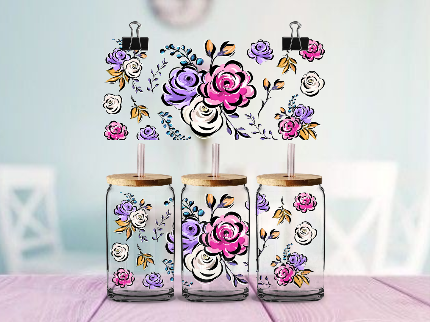 Floral Hand Painted | UV DTF Wrap for Cups | Ready to Apply Permanent