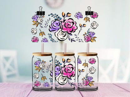 Floral Hand Painted | UV DTF Wrap for Cups | Ready to Apply Permanent