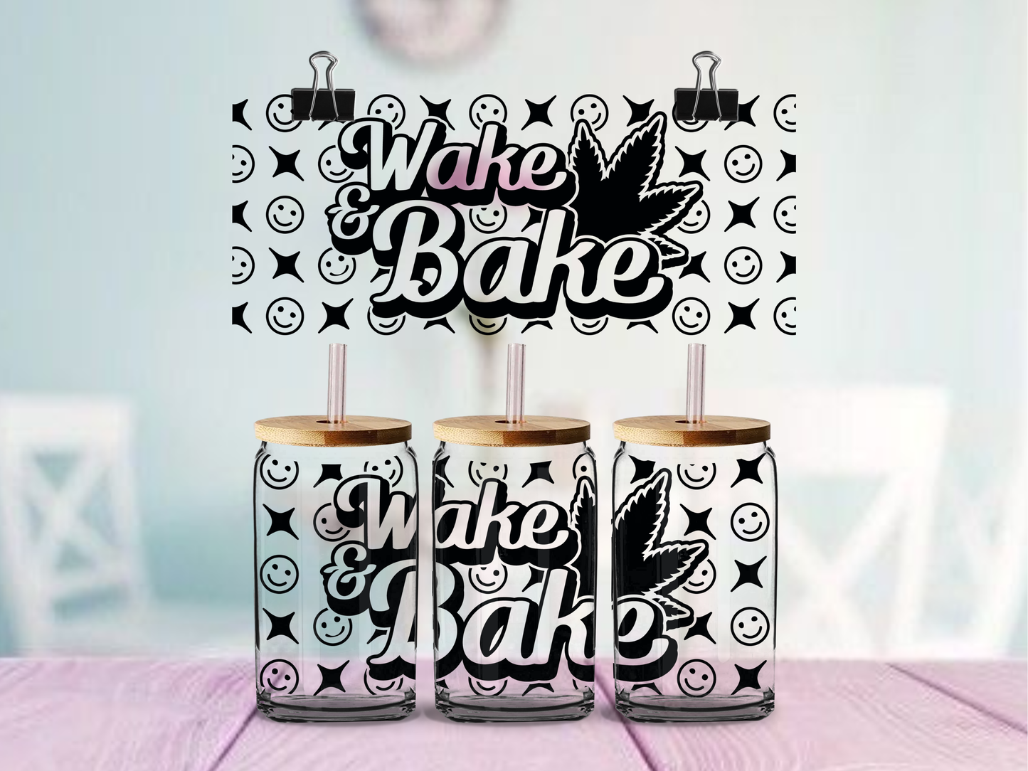 Wake & Bake 16oz cup Wrap | UV DTF Wrap for Cups | Ready to Apply Permanent