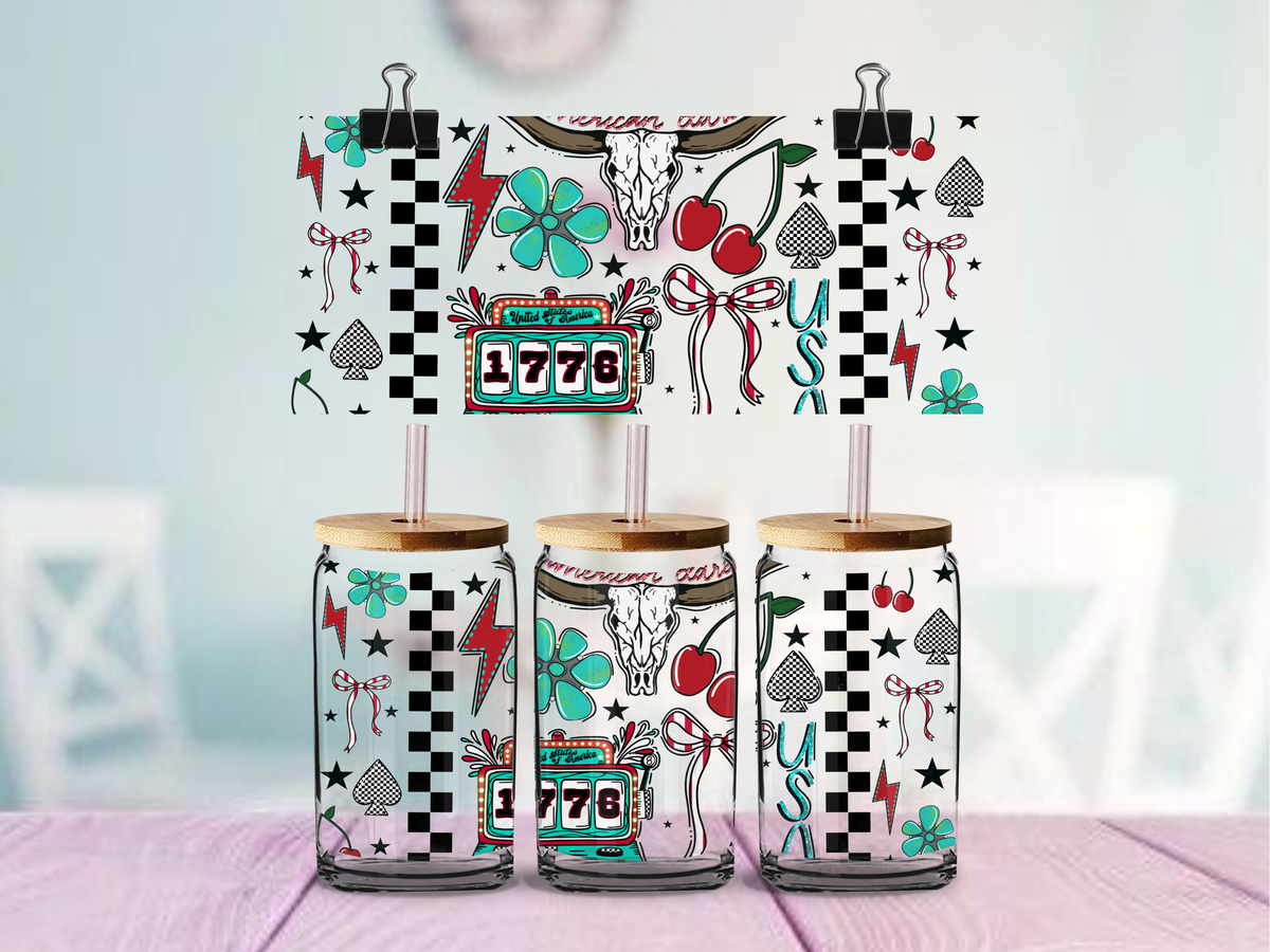 Western Casino Cowgirl 16oz UVDTF WRAP  | UV DTF Wrap for Cups | Ready to Apply Permanent