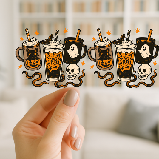 Spooky Drinks Coffee | UV DTF Wrap for Cups | Ready to Apply Permanent