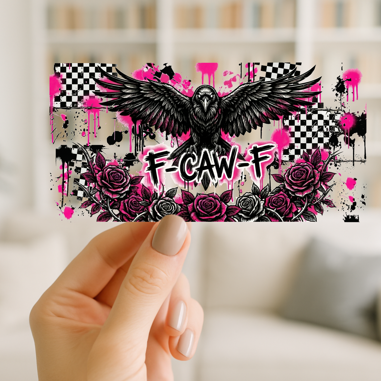 F-Caw-F Grunge Cup Wrap | UV DTF Wrap for Cups | Ready to Apply Permanent