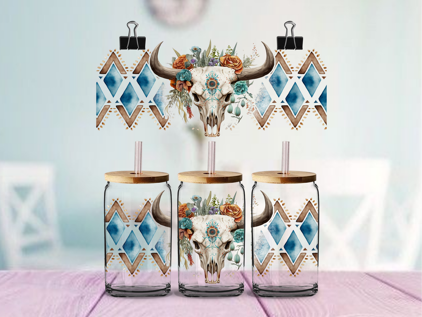 Cow Skull Aztec | UV DTF Wrap for Cups | Ready to Apply Permanent