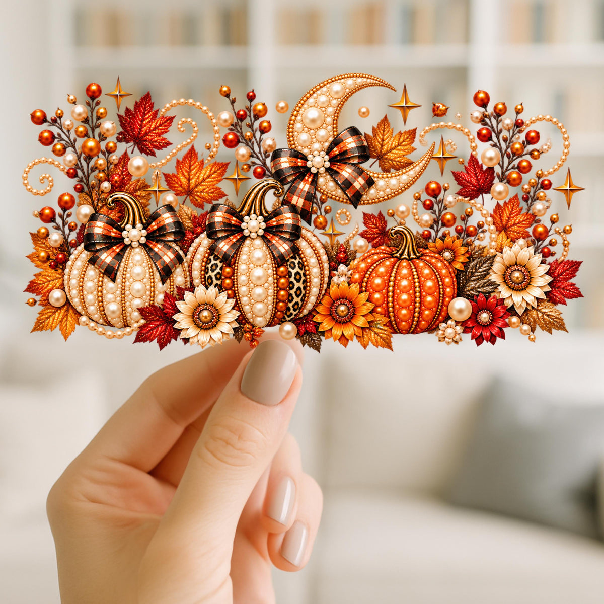 Fall Pumpkin UV DTF Wrap for 16oz Glass Can | Pearl & Leopard Pumpkin Design | Autumn Floral Cup Wrap | Ready to Apply