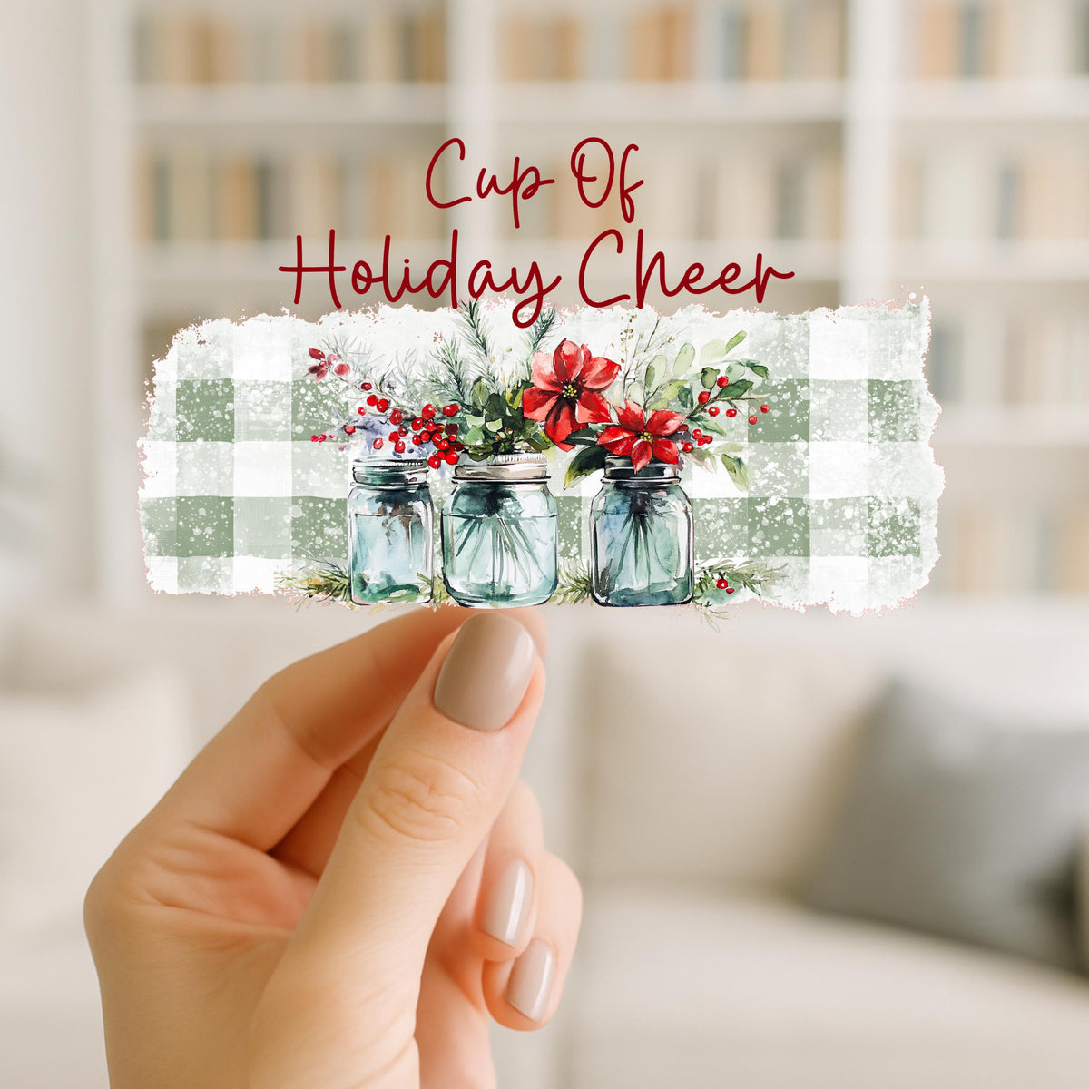 Christmas Mason Jar UV DTF Wrap for 16oz Glass Can | Cup of Cozy Christmas & Holiday Cheer | Farmhouse Christmas Cup Decal