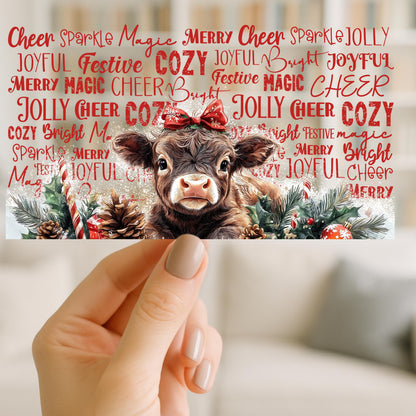 Highland Cow Christmas UV DTF Wrap for 16oz Glass Cup, Holiday Cow Cup Decal, Rustic Farmhouse Christmas, 2 Designs