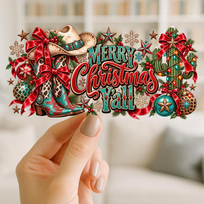 Merry Christmas Y'all UV DTF Cup Wrap | Western Christmas Cowboy Boots | 16oz Glass Can Wrap