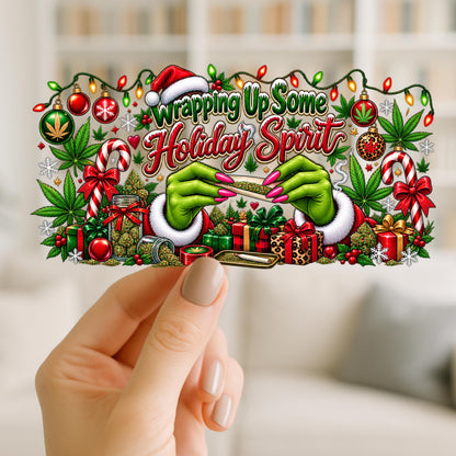 Wrapping Up Some Holiday Spirit UV DTF Cup Wrap | Funny 420 Christmas Design