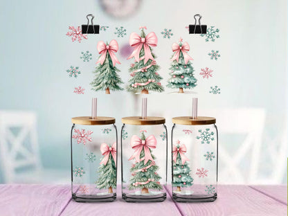 Coquette Christmas Trees UV DTF Cup Wrap | Coquette Holiday Bow Design