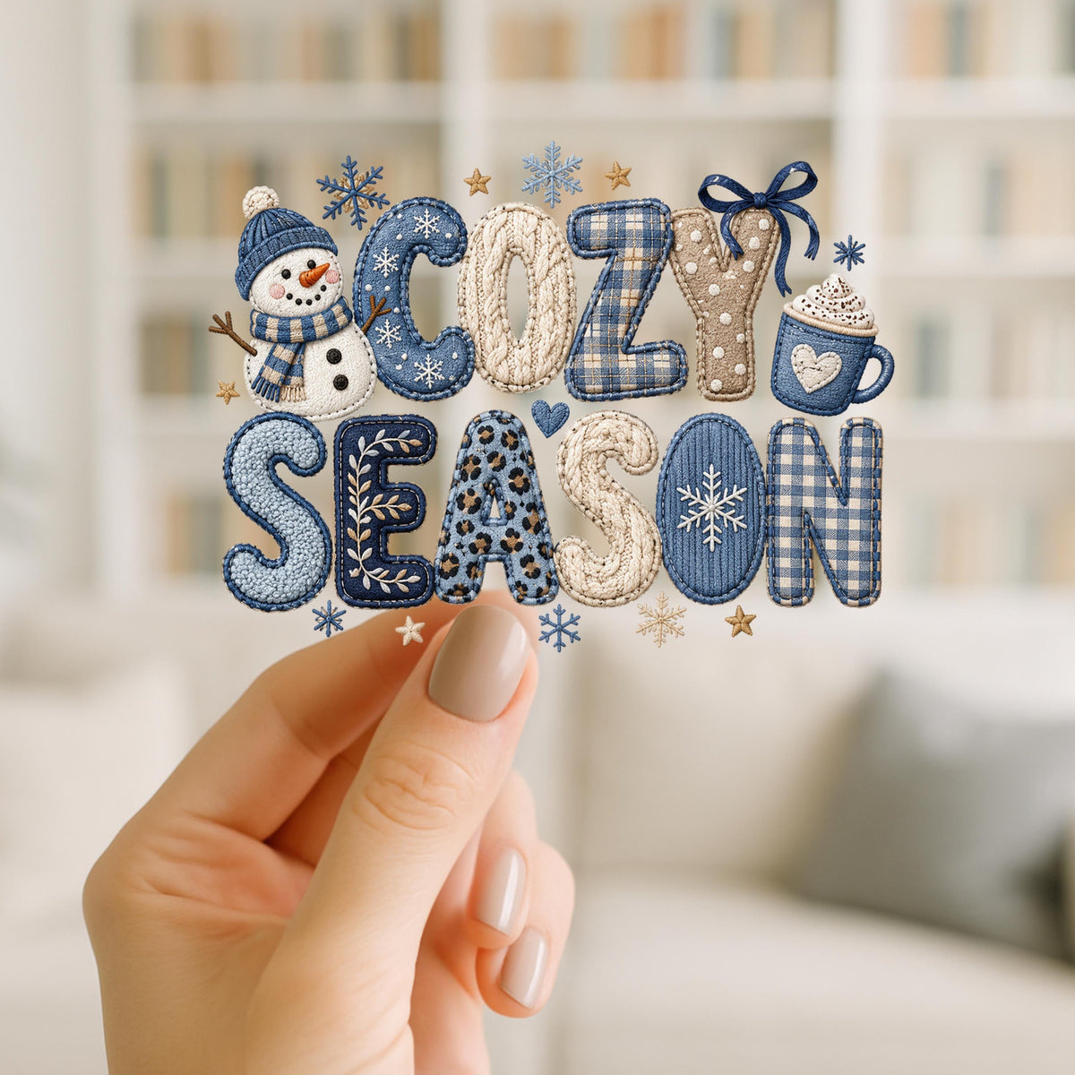 Cozy Season UV DTF Cup Wrap | Blue Winter Snowman Design | 2 Styles