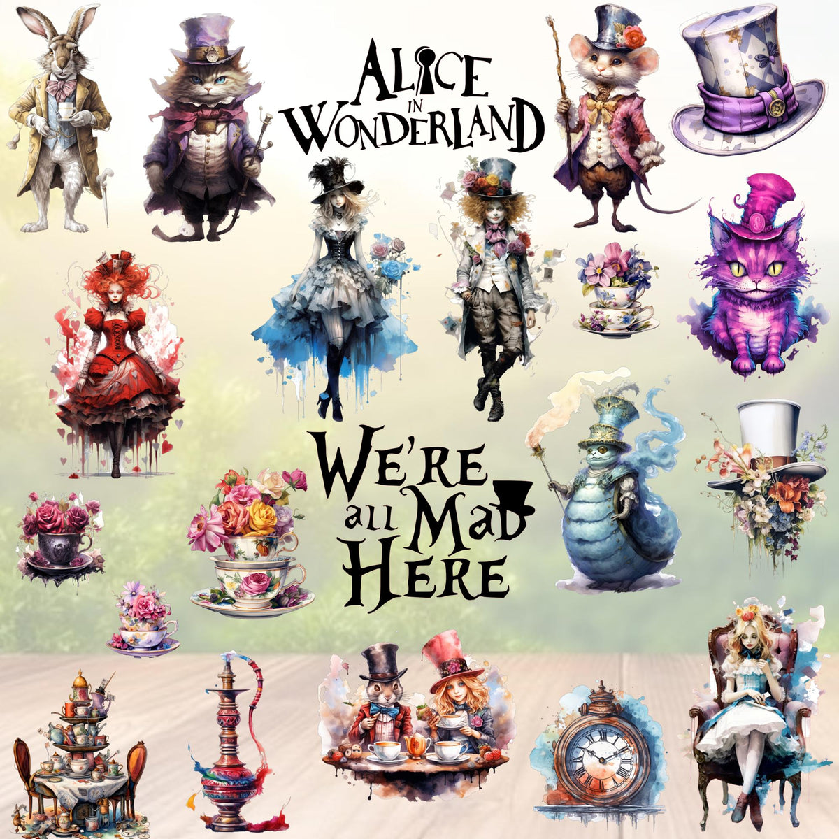 Wonderland UVDTF Element Sheet | Alice Fantasy Art (10"x10") 2 Choices