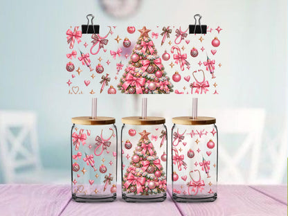 Christmas Nurse UV DTF Wrap for 16oz Glass Can | Pink Christmas Nursing Cup Wrap | Leopard Bow Stethoscope Holiday Design | 3 Styles