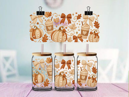 Pearl Pumpkin UV DTF Cup Wrap | Elegant Gold & Ivory Fall Design