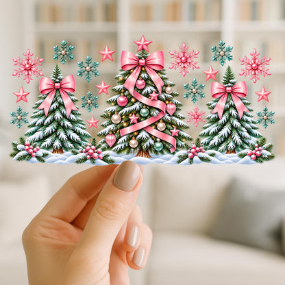 Pink and Mint Winter Wonderland UV DTF Cup Wrap | Christmas Trees & Bows