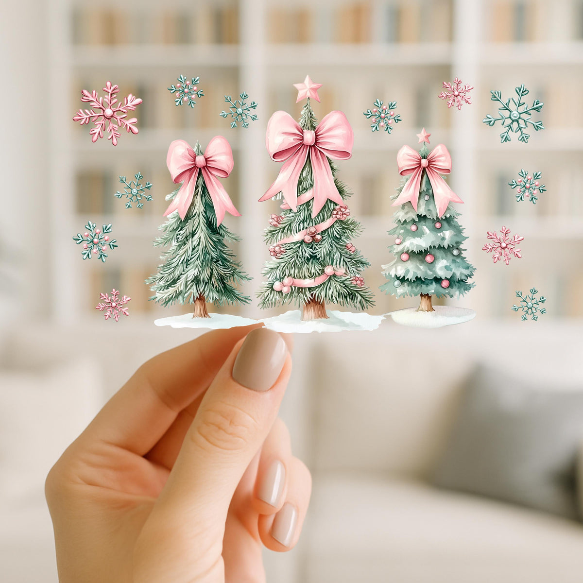 Coquette Christmas Trees UV DTF Cup Wrap | Coquette Holiday Bow Design