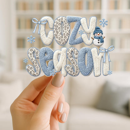 Cozy Season UV DTF Cup Wrap | Blue Winter Snowman Design | 2 Styles