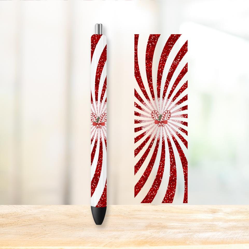 Candy Cane and Peppermint Pen Wrap | UV DTF Wrap for Pens | Ready to Apply Permanent