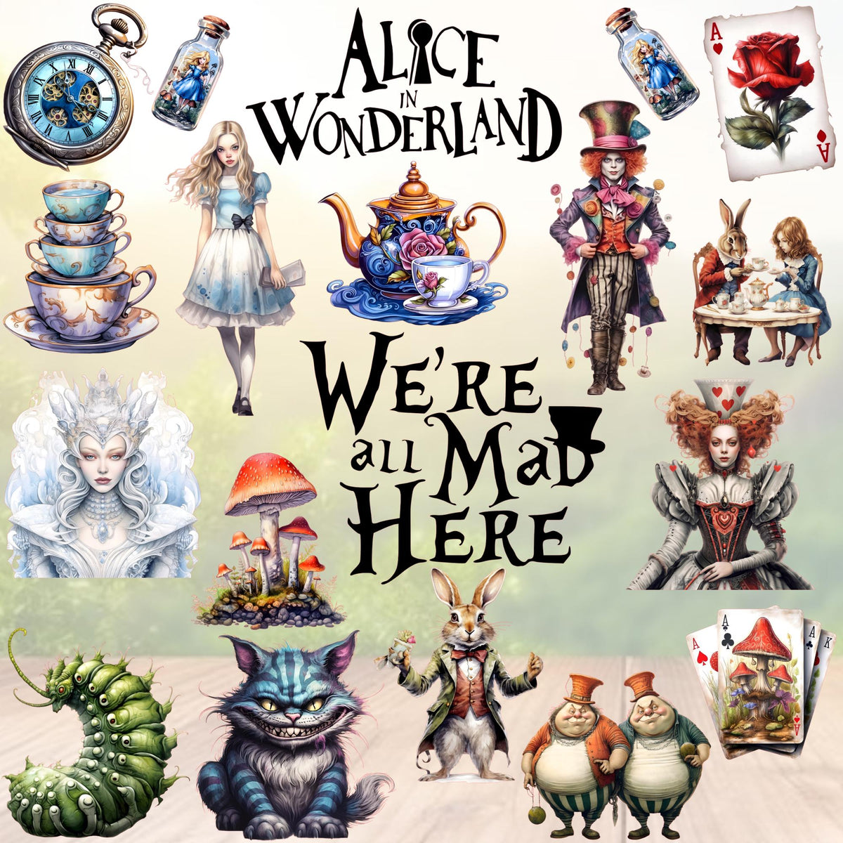Wonderland UVDTF Element Sheet | Alice Fantasy Art (10"x10") 2 Choices